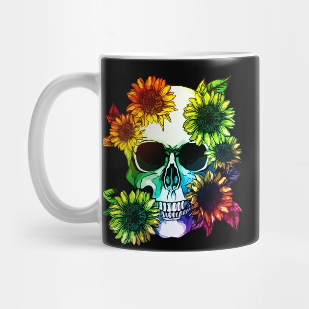 floral skull, cool skull, raimbow sunflowers skull mask face by Collagedream